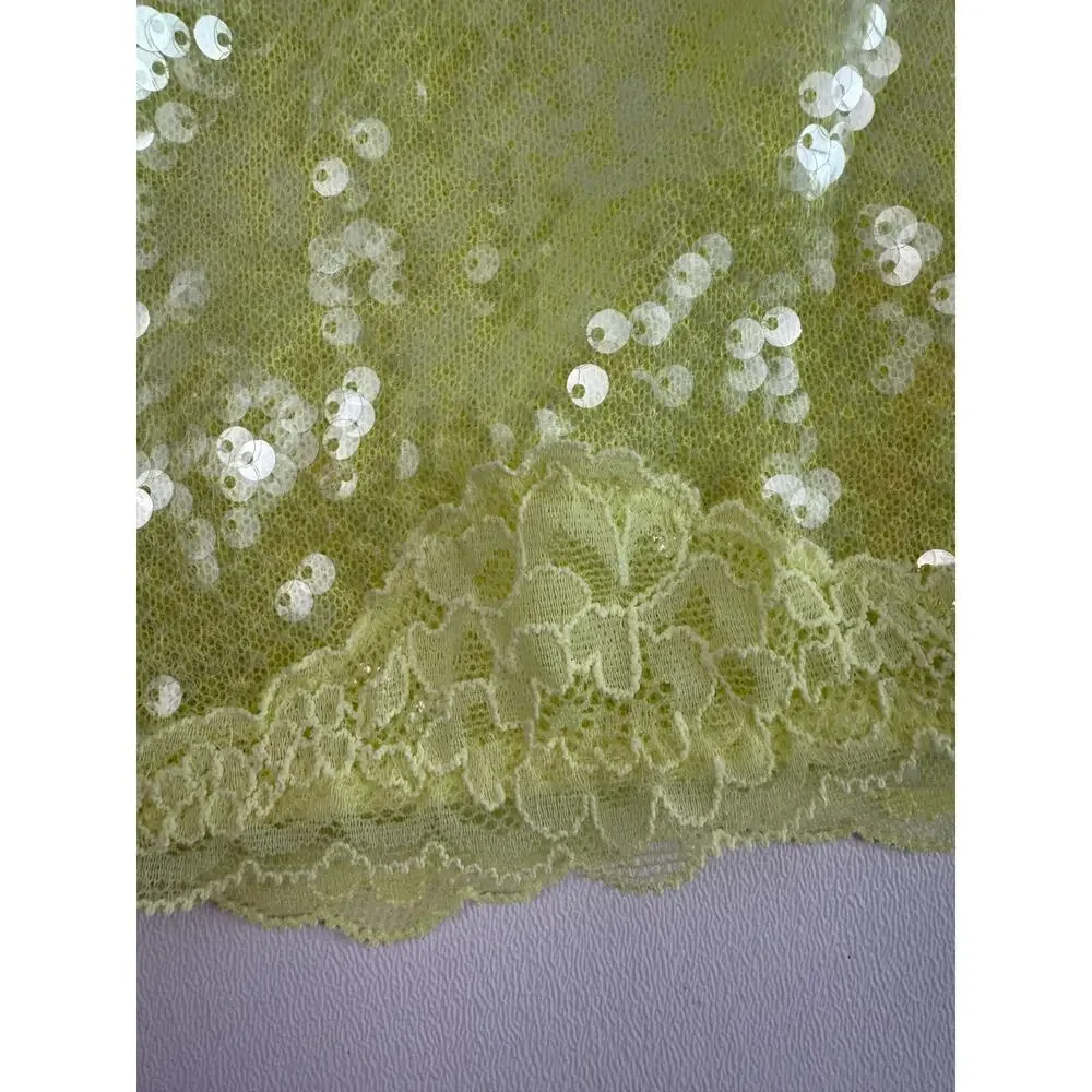 Victoria's Secret Sequin Neon Yellow Mini Skirt w/Built-in Panties  Size L - Picture 2 of 8